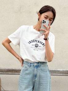Graphic Short-Sleeve T-Shirt, Casual T-Shirts For Women, Cotton T-Shirts, Summer Tops For Women, Fun Print T-Shirts For Women, Soft And Comfortable T-Shirts For Everyday Wear, Daily Gift, T-Shirt. Summer Top For Women. - 白色的 - 查看 6