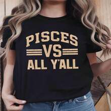 1 pieza clásica y versátil, camiseta de manga corta de algodón puro con estampado de texto PISS VS ALL Y'ALL, estilo moderno, adecuada para usar en todas las estaciones. - Negro - Ver 2