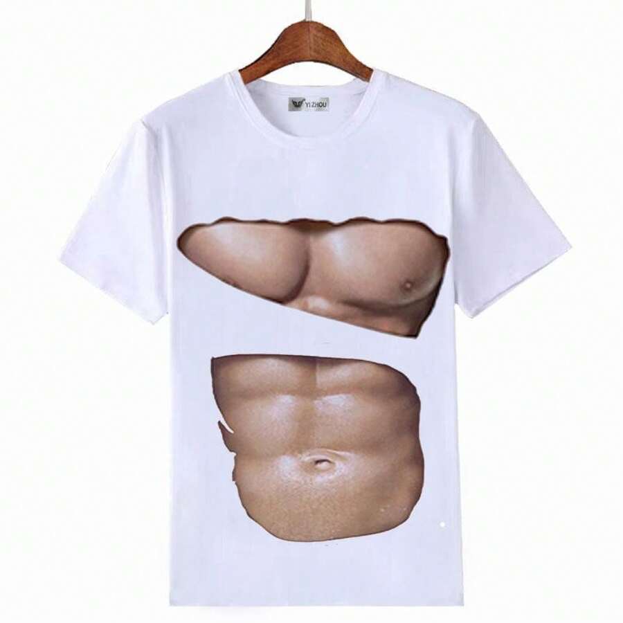 Camiseta de verano de manga corta con cuello redondo, expresiones divertidas y una personalidad única, similar a la ropa de Giao Ge, para jóvenes a la moda. - Blanco - Ver 1