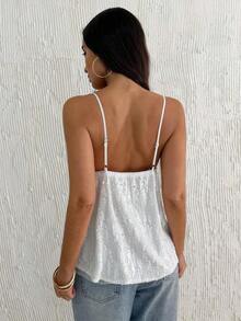 Camiseta de mujer con decoración de lentejuelas - Blanco 2 - Ver 2