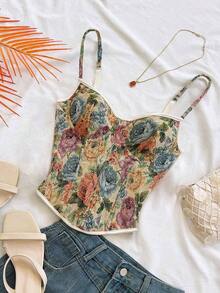 Camiseta de tirantes elegante y bohemia con estampado tropical, adecuada para la playa, el Día de San Valentín, la temporada de bodas, fiestas y festivales de música - Multicolor 3 - Ver 5
