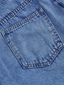 MOD Pantalones cortos de mezclilla sencillos y lisos para mujer, shorts vaqueros de verano - Azul lavado medio - Ver 4