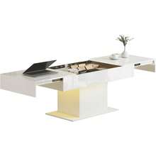 Extendable Coffee Table With LED Lights, Modern High Gloss Living Room Table With Hidden Storage And Remote Control, White - 1 - View 7