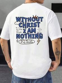 Camiseta Cristiana con Gráfico Faith, Camiseta de Algodón Puro de 220 g/m² con Estampado de Doble Cara para Hombre, Estilo Casual y Moderno (1 Pieza) - Blanco - Ver 7