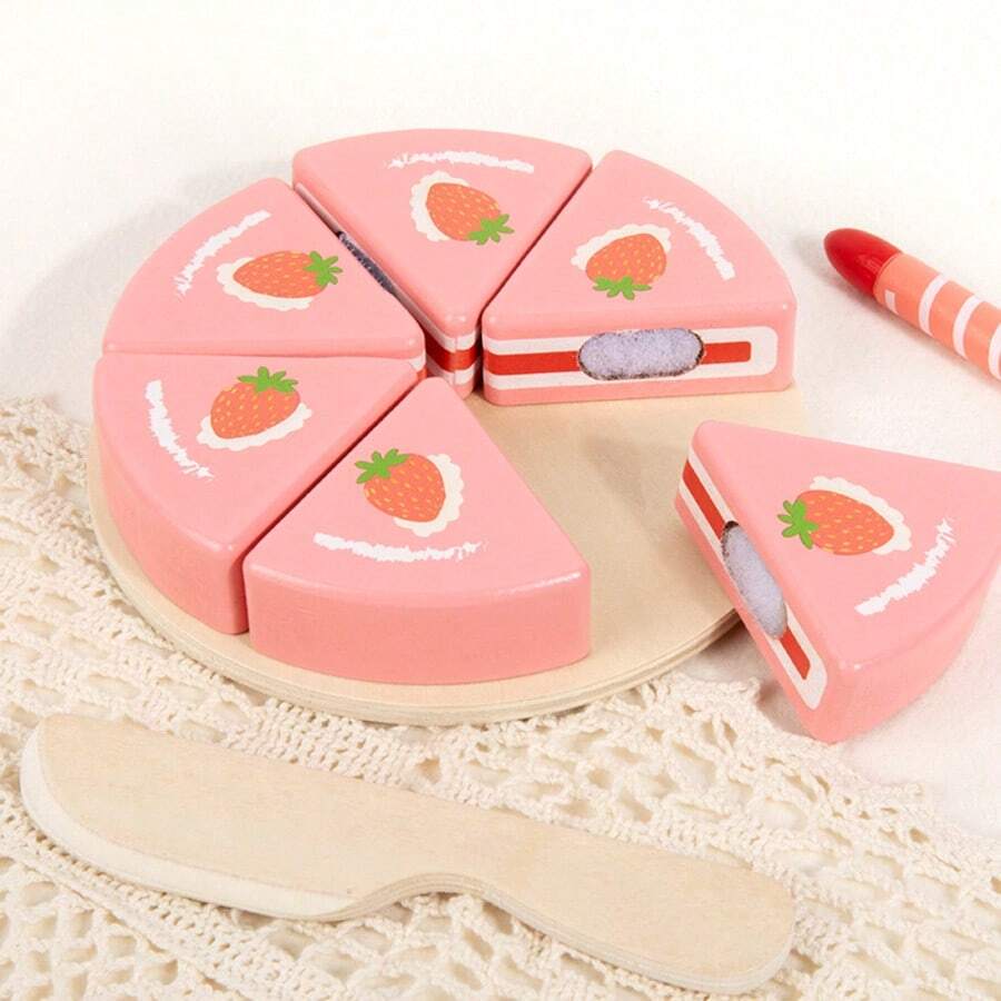 兒童木製仿真生日蛋糕玩具，教育切片遊戲食物，甜點派對角色扮演玩具，節日禮物