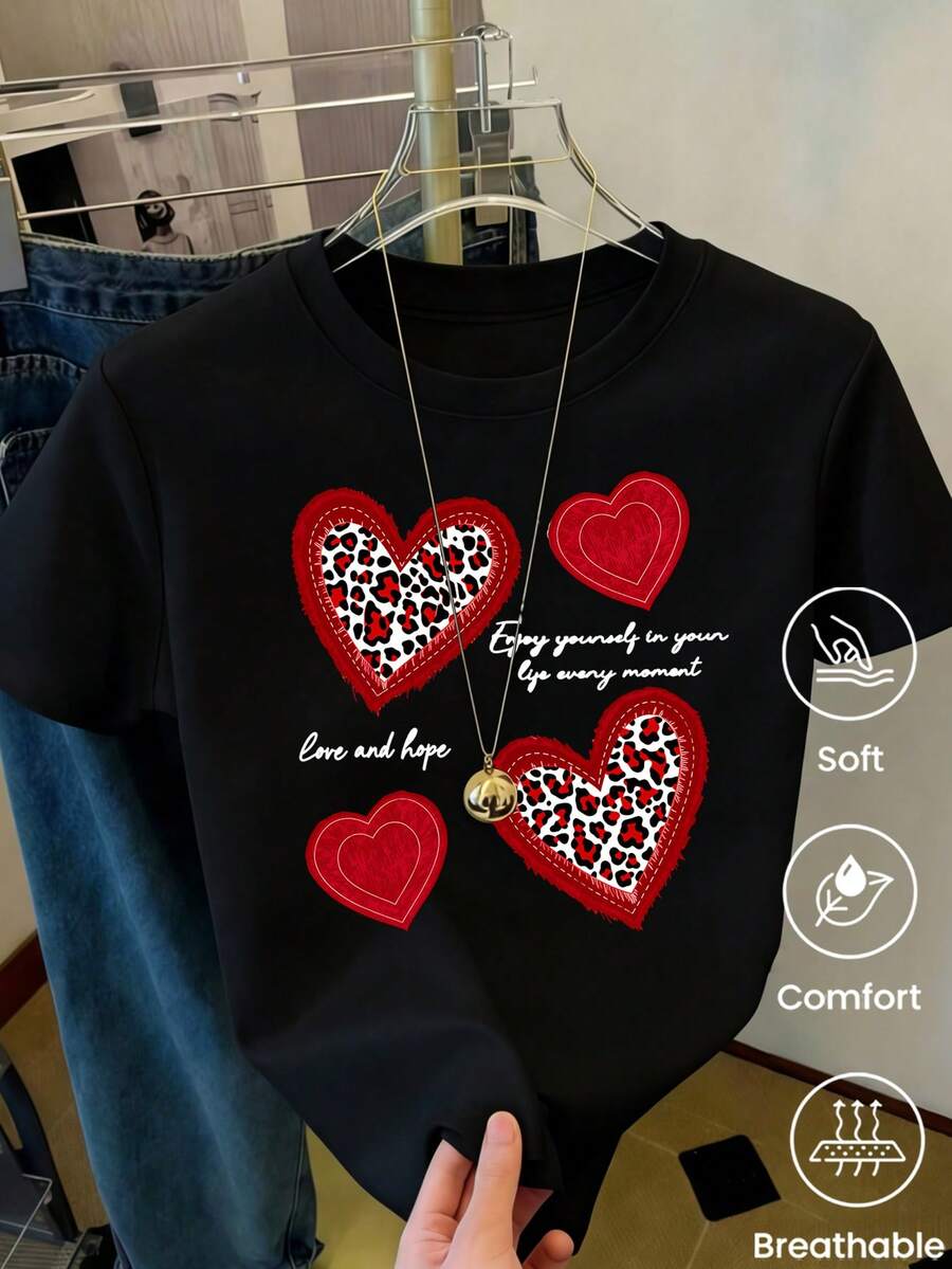 180 g Hecho en México, Moda Primavera/Verano 2026 Camiseta de manga corta, Estampado de dibujos animados, Estilo para parejas, Ropa interior/exterior, Cuello redondo informal para la oficina, Top unisex de una pieza - Negro - Ver 1