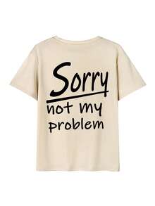 女款夏季 Sorry Not My Problem 紅色字母背印寬鬆 T-shirt，Y2K 口號寬鬆上衣，適合街頭逛街、派對、約會休閒穿搭 - 杏色 - 查看 4