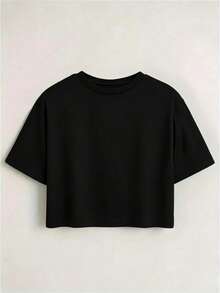 Camiseta de manga corta con cuello redondo para mujer, estilo American Hot Girl, nueva impresión de letras de verano, top corto ajustado a la moda, casual, blanco. 2LOZ - Negro - Ver 7