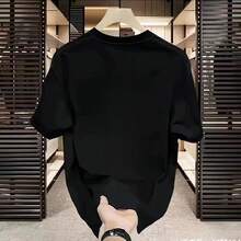 Nueva camiseta de verano de algodón puro para hombre, estilo casual estampado americano, marca de moda, hombros regulares, corte holgado, versátil, camisetas de manga corta a la moda. - Negro - Ver 3