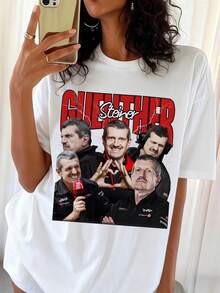 Oversized White T-Shirt With Bootleg-Style Graphic Collage Design By Guenther Steiner F1, A T-Shirt For FormulaS 1 Fans - White - View 6