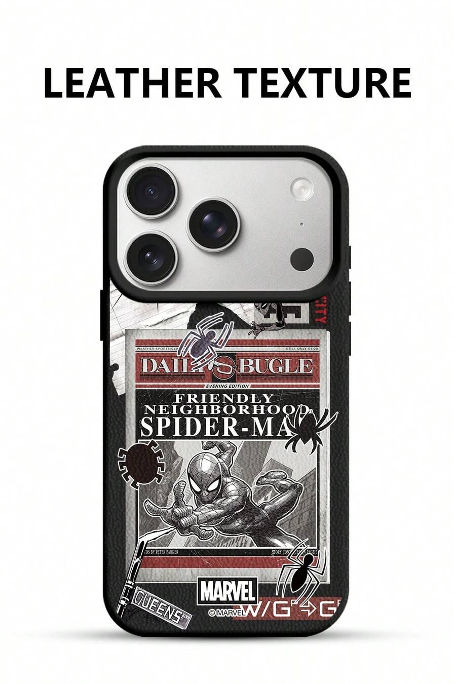 Marvel Spider-Man phone case for iPhone17promax,17pro, 16plus, 16, 15, 14plus, 13, 12promax, Personalized, simple, fashionable leather texture. - 黑色 - 查看 1