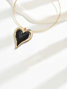 1 pieza Collar con colgante con forma de corazón, accesorio de moda minimalista de estilo punk para la clavícula - Amarillo Oro - Ver 3