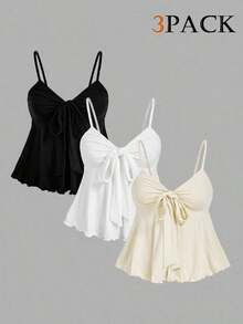 MOD Camisola de mujer con cordones de unicolor, multipaquete, estilo bohemio, adecuada para atuendos de playa, looks de vaquera occidental, blusas casuales, fiestas rave, festivales de música country - Albaricoque - Ver 11