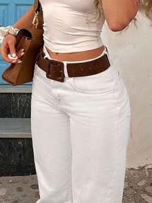 Jeans rectos casuales para mujer, color negro, primavera - Blanco - Ver 2