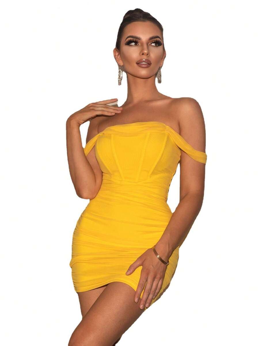 Vestido Tirante Sensual Elegante Nueva Llegada Estilo Sofisticado Mujer - Amarillo - Ver 1