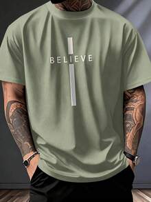 1pc Men's Fashionable Printed Loose Fit Short Sleeve T-Shirt | Exquisite Design | Summer Essential | Easy To Match, Showcasing Your Style - Mint Green - View 3