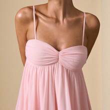 Sleeveless Spaghetti Strap Solid Pink Elegant Sweet Cute Mini Sundress, Mini Dress, Suitable For Romantic Dates, Parties, Formal Gatherings, Bridesmaid Dresses, Women's Summer Dress, Tea Party Dress, New Year, Valentine's Day, Birthday Mini Dress, Pink Dress, Casual Dress, Summer Dress - Rosa Pálido - Ver 7