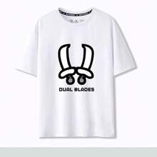 Camiseta de manga corta holgada unisex con cuello redondo y diseño de caza, inspirada en la espada grande de , para verano. - Blanco - Ver 4