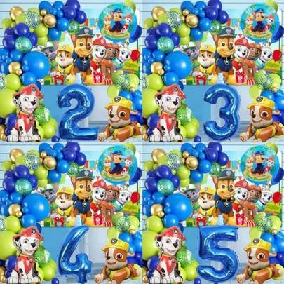  Paw Patrol Themed Birthday Party Decoration Kit, Balloons, Backdrop, Number Balloon For Kids 1-9 Year Old Birthday