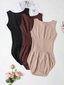 3 piezas de bodys moldeadores sin costuras, control de abdomen, levantamiento de glúteos, cintura ceñida, elegante para el verano - Multicolor 6 - Ver 2