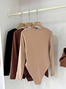 BASICS Set de 3 piezas de body de punto liso, con escote de corazón y manga larga que se ajusta al Body, de estilo casual para mujer - Multicolor - Ver 2