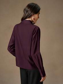 Blusa holgada con apliques de encaje en el cuello, ideal para ir de fiesta o salir - Burdeos - Ver 6