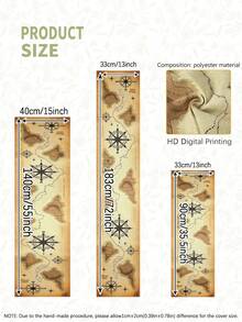 1pc Compass Island Table Runner, Theme Decoration, Multiple Sizes, Machine Washable, Polyester Fiber Rectangular Tablecloth For Home Decor - Multicolor - View 3