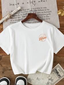 [Doble Estampado] Camiseta de Manga Corta con Cuello Redondo y Estampado de Letras - Blanco - Ver 2