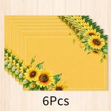1pc Sunflower Pattern Linen Placemat, Breakfast Mat, Coffee Mat, Coaster, Bowl Pad, Kitchen Accessory, Easy To Clean Dining Mat, Suitable For Home, Restaurant, Restaurant Decor, Holiday Gift, Gift For Friends, Multi-Piece Set - Multicolor - View 13