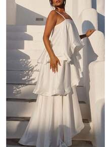 Women's Tiered Ruffle Strapless Maxi Dress, Satin Fabric For Formal Events & Galas - 粉紅色 - 查看 9
