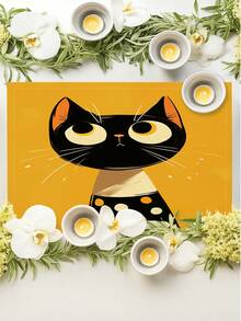 4 Pcs Cat Pattern Placemats Retro Style Placemats Heat Resistant Easy Clean Washable Daily Decorative Placemats Suitable For Kitchen Home Indoor Outdoor Tabletop Coffee Bar Dining Table Tea Party - Yellow - View 4