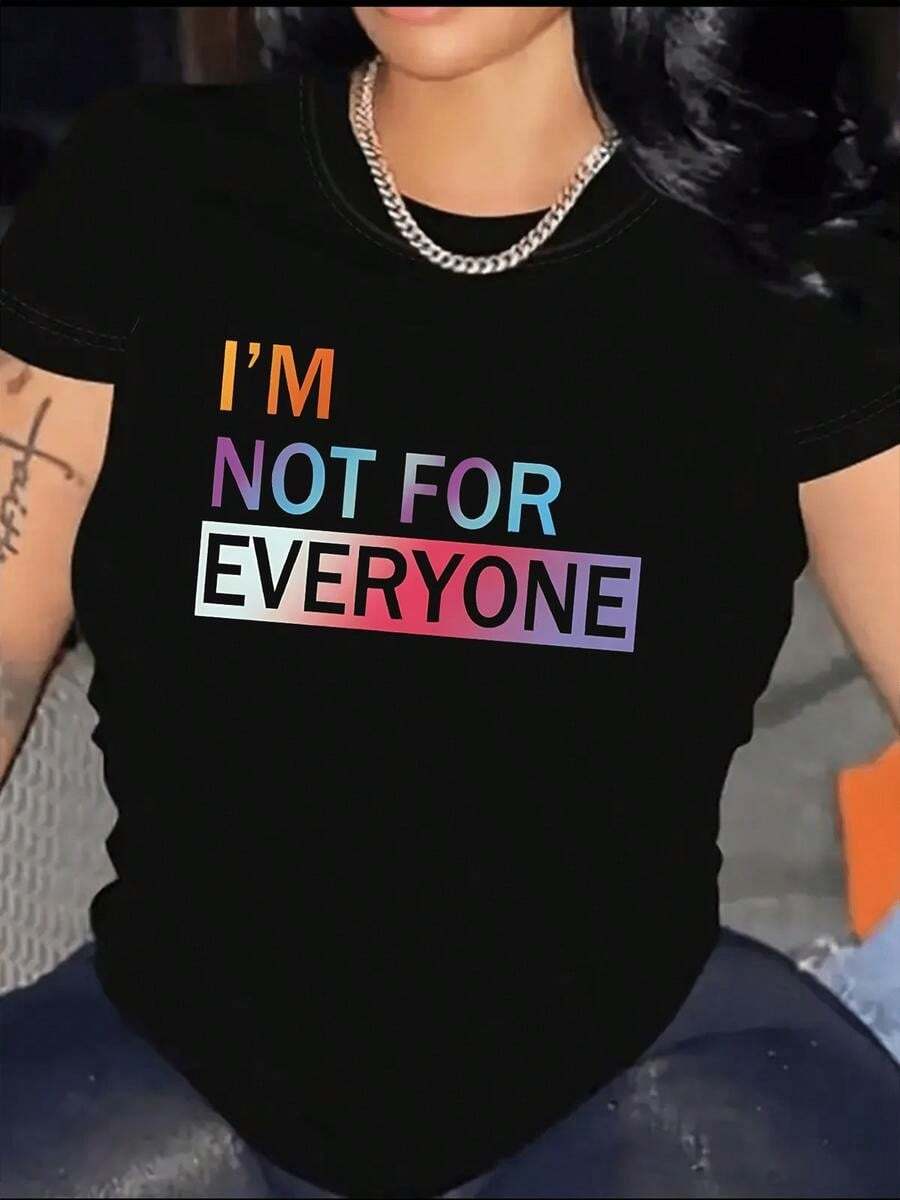 1 pieza clásica y versátil, camiseta de manga corta de algodón puro con dise?o de letras divertido de estilo Y2K, ideal para usar en todas las estaciones. Estilo moderno - Negro - Ver 1