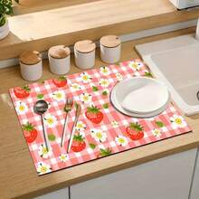 1pc Plaid & Floral Strawberry Pattern Absorbent Mat, Suitable For Cafes And Home Use, Multipurpose Draining Pad, Household Gift, Tabletop Decor - XYLSD-367 - View 9