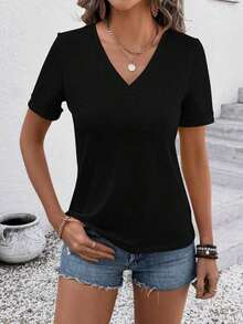 Women's Casual Short-Sleeved T-Shirt With Round Neck And Heart Print, New Spring-Summer Collection. Very Popular New Arrival. - 黑色 - View 4