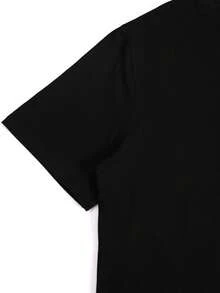 Black Cotton T-Shirt With Colorful Magical Elf Cartoon Print,  And On - Hitam - View 4