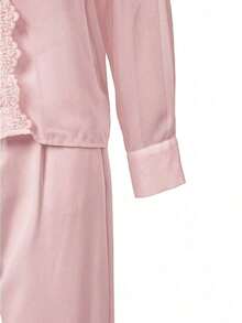 Blusa de manga larga con parche de encaje elegante y de solapa única, adecuada para el trabajo y los negocios - Blanco - Ver 4