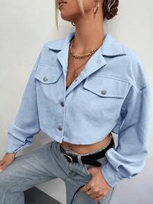 Chaqueta corta de pana con detalle de solapa en el hombro para otoño/invierno - Celeste - Ver 6