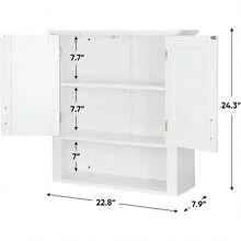 Bathroom Wall Cabinet Over The Toilet, Wall Mount Storage Medicine Laundry Cabinet With Two Doors And Three Adjustable Shelves, White - White - View 2