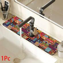 1pc Bohemian Pattern Printed Faucet Mat, Durable Polyester, Quick Dry, Easy Clean, Suitable For Kitchen And Bathroom, Easy Installation, Daily Decor, Gift, Bathroom Mat, Durable Faucet Mat, Faucet Accessory - Multicolor - View 13