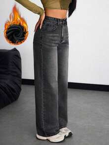 Pantalones vaqueros anchos sueltos y versátiles de mujer con diseño de bolsillos - Gris 2 - Ver 4