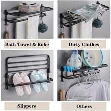 Bathroom Towel Rack, Wall-Mounted Bathroom Shelf, Dual Bars, Foldable, Waterproof And Rust-Proof, Suitable For Storing Towels, Clothes And Jackets, Applicable For Bathroom, Balcony, Hotel, Dormitory And Other Bathroom Accessories - Multicolor - View 11