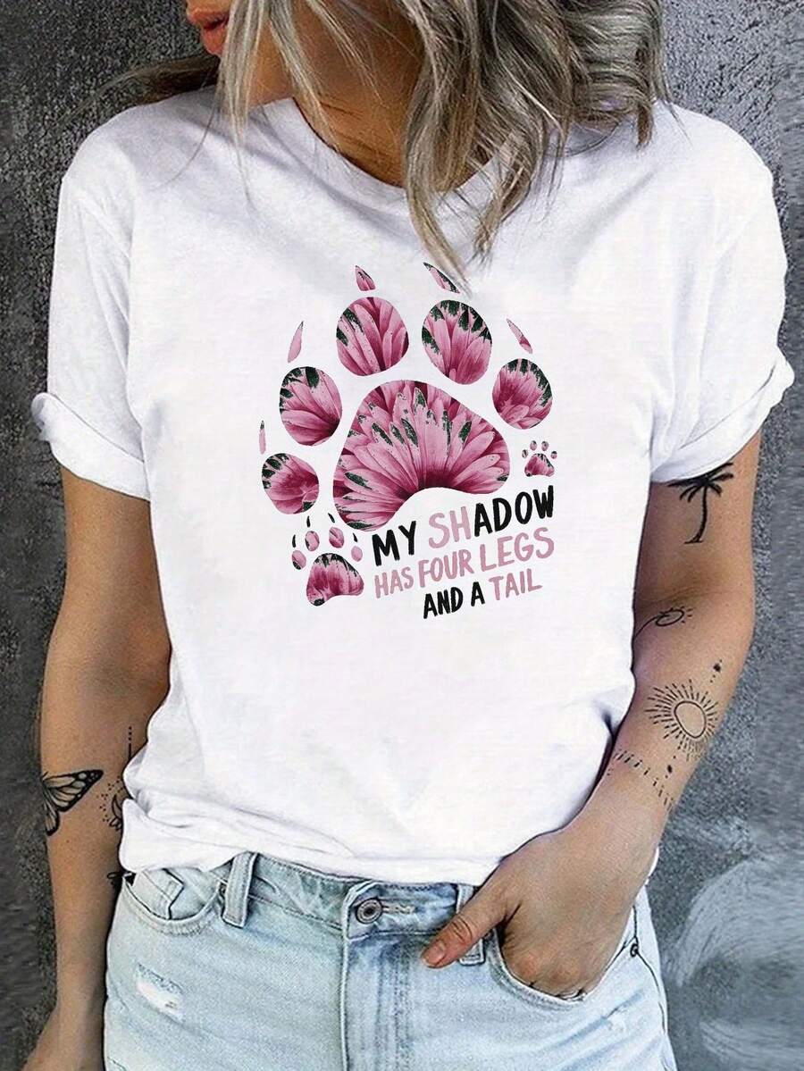 Comfortable Women's T-Shirt, Size S, With A Claw Print. A Very Distinctive Printed T-Shirt / Unisex Style / Suitable For Both Men And Women / Wrinkle-Resistant / Breathable - 白色 - 查看 1