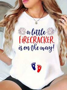1 Women's And Unisex Pregnancy Announcement T-Shirt, Ideal For Independence Day - Cute Ultrasound Design T-Shirt For Gender Reveal Parties, 100% Soft And Breathable, Suitable For Gender Reveal Parties, Baby Showers, All Seasons Wear, Machine Washable Couple Clothing, 180g 100% Cotton. - 白色 - 查看 5