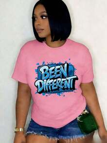 Women's Oversized Graphic Print Short Sleeve T-Shirt, Blue Graffiti Inspired Design, Fashionable Women's Clothing, Retro Y2K Style, Ideal For Campus Lovers, Commuting, Music Festivals, Brunch Dates, Versatile Printed Tee, Versatile Basic Short Sleeve Tee, Versatile Basic Short Sleeve Tee, Versatile Basic Short Sleeve Tee, Versatile Basic Short Sleeve Tee. - 粉色 - 查看 3