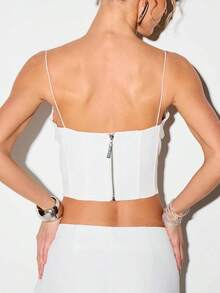 KIZN Top corset estructurado blanco para mujer con escote de corazón, tirantes ajustables, cierre con cremallera en la espalda, bustier a medida para fiesta de noche, cita - Blanco - Ver 2