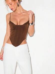 KIZN Top corset estructurado blanco para mujer con escote de corazón, tirantes ajustables, cierre con cremallera en la espalda, bustier a medida para fiesta de noche, cita - Marrón - Ver 4