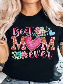 Camiseta de manga corta con cuello redondo para mujer, con diseño estampado, hecha de tela 100% algodón puro, transpirable y que no provoca sudoración, suave y lisa, con una sensación de calidad, adecuada para deportes y fitness, uso diario, vacaciones, oficina, escuela, fiestas y diversas otras ocasiones. - Negro - Ver 1