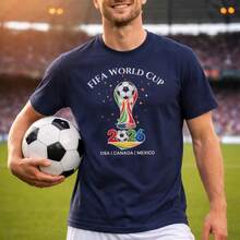 Camiseta con el Emblema de la Copa Mundial 2026 |   Camiseta de EE. UU., Canadá y México, Camiseta para Fanáticos del Fútbol - Blanco (solo estilos en blanco y negro) - Ver 8