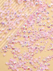 2MM-6MM 混尺寸 2000顆/包 圓形平底樹脂水鑽果凍糖 AB色亮面亮片 DIY 寶石貼紙，適用於衣物、包包、鞋子、馬克杯、瓶子、保溫杯、手機、DIY配件 - 粉紅色42 - 查看 4