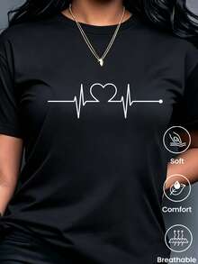 180 g Hecho en México, Moda Primavera/Verano 2026 Camiseta de manga corta, Estampado de dibujos animados, Estilo para parejas, Ropa interior/exterior, Cuello redondo informal para la oficina, Top unisex de una pieza - Negro - Ver 2
